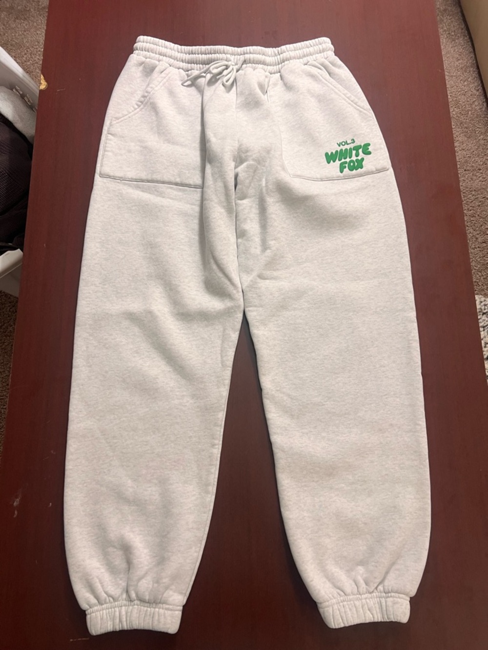 White Fox Boutique Light Gray Joggers with Green Logo